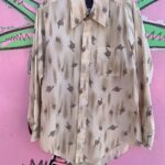 1970S ALLOVER GEOMETRIC PRINT LONG SLEEVE POLYESTER SHIRT DAGGER COLLAR