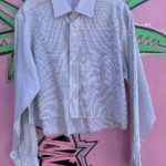 COOL! UPCYCLED! CROPPED BUTTON UP GRID DESIGN LONG SLEEVE SHIRT