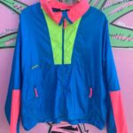 1980S-90S NEON COLOR BLOCK PULLOVER WINDBREAKER JACKET