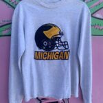 *AS-IS* 65EMBROIDERED MICHIGAN FOOTBALL HELMET HEATHERED LONG SLEEVE T SHIRT