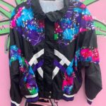 1980S-90S TIE-DYE PATCHWORK DESIGN ZIP UP WINDBREAKER JACKET