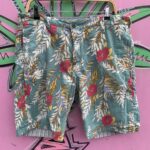 REVERSIBLE! VERTICAL STRIPED & TROPICAL PRINT COTTON BERMUDA SHORTS