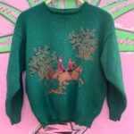 CUTE! 1980S EQUESTRIAN DESIGN KNIT PULLOVER SWEATER