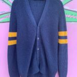 JERSEY KNIT VARSITY STRIPE BUTTON UP CARDIGAN SWEATER