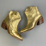WOW! MADE IN FRANCE METALLIC GOLD PULL ON, SHORT WESTERN STYLE COWBOY BOOTS