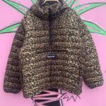 LEOPARD PRINT MICRO DOWN HALF ZIP HOODED PULLOVER PUFFER JACKET