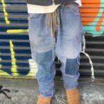 THRASHED LIGHT WASH CARPENTER PANTS W/ PATCHES
