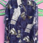 1990S LONG SLEEVE BUTTON DOWN ALLOVER ARCHITECTURAL PRINT SHIRT