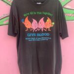 CUTE! NEON GIVE BLOOD GRAPHIC SINGLE STITCHED FADED BLACK TSHIRT