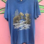 CUTE! HEATHER BLUE KODIAK CUB GRAPHIC SINGLE STITCHED TSHIRT