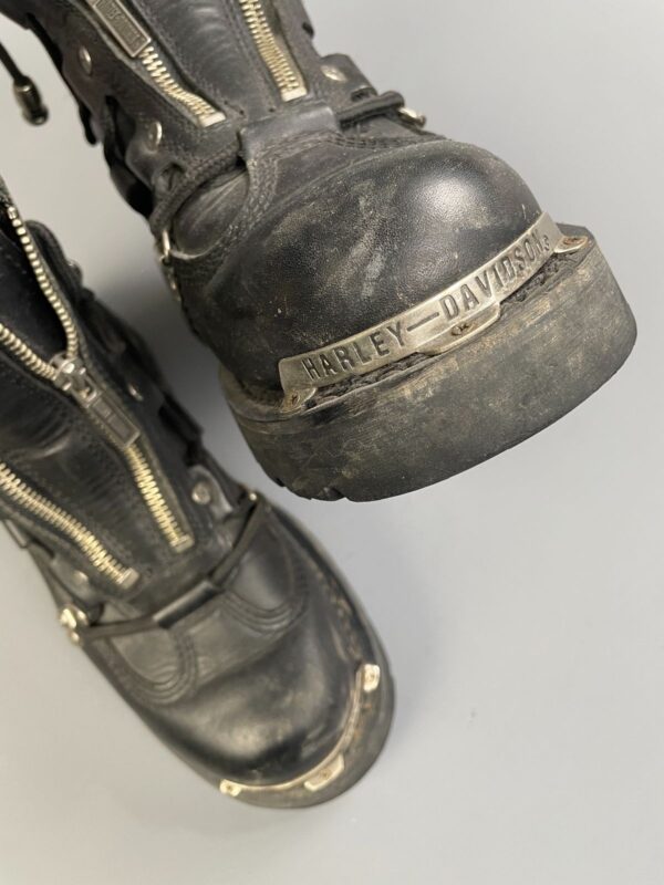 HARLEY DAVIDSON SHORT CHUNKY HARDWARE DOUBLE ZIP UP FRONT MOTORCYCLE RIDING BOOTS WITH LOGO PLAQUES