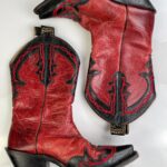 KILLER! Y2K EMBROIDERED LEATHER APPLIQUE STACKED HEEL COWBOY BOOTS