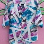*AS-IS* UNIQUE PAINTERLY WATERCOLOR PRINT SHORT SLEEVE BUTTON DOWN SHIRT