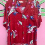PURPLE FLOWER PALM LEAF HAWAIIAN BUTTON UP SHIRT