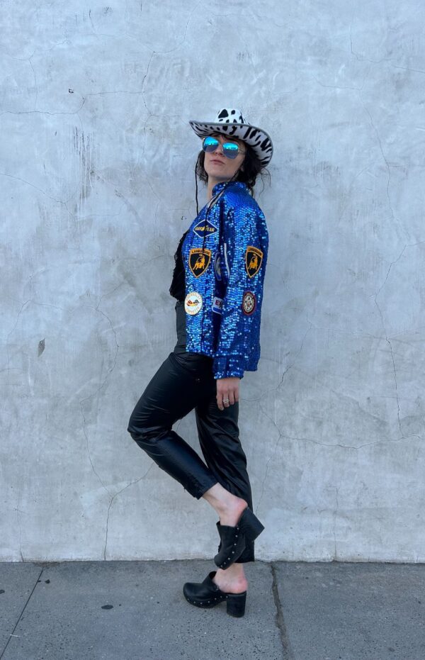 ALL OVER SEQUIN AUTOMOTIVE PATCHES EAGLE BACK PATCH SNAP BUTTON BOMBER JACKET
