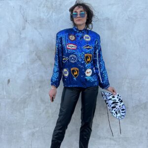 Photo detail:ALL OVER SEQUIN AUTOMOTIVE PATCHES EAGLE BACK PATCH SNAP BUTTON BOMBER JACKET