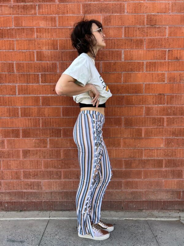 NWT VERTICAL STRIPE WHITE TRIM LACE UP HARNESS PANTS