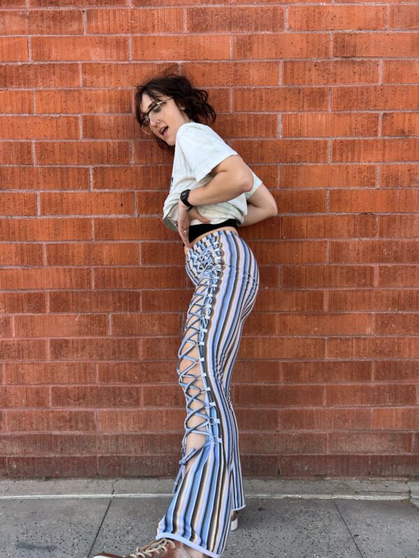 NWT VERTICAL STRIPE WHITE TRIM LACE UP HARNESS PANTS