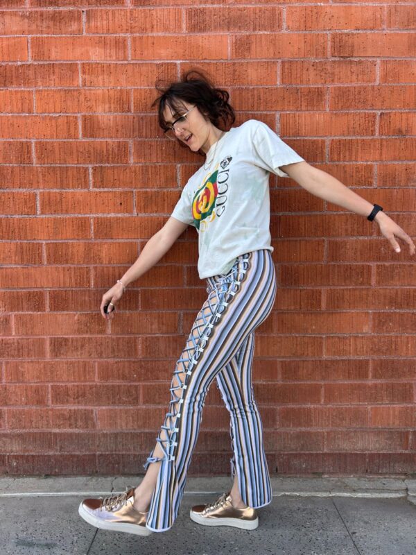 NWT VERTICAL STRIPE WHITE TRIM LACE UP HARNESS PANTS