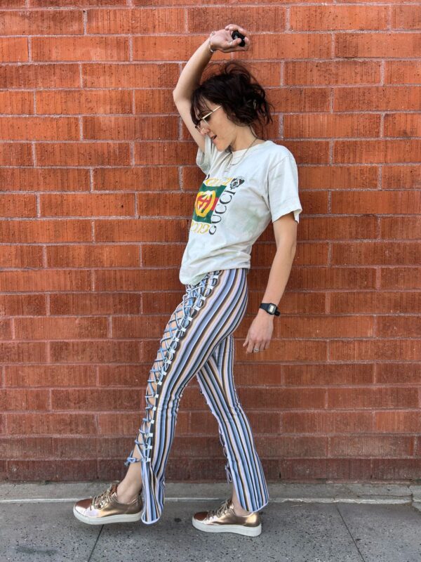 NWT VERTICAL STRIPE WHITE TRIM LACE UP HARNESS PANTS