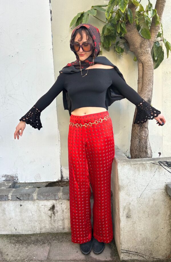 *AS-IS* GORGEOUS! 100% SILK GEOMETRIC PRINT WIDE LEG FLOWY PANTS