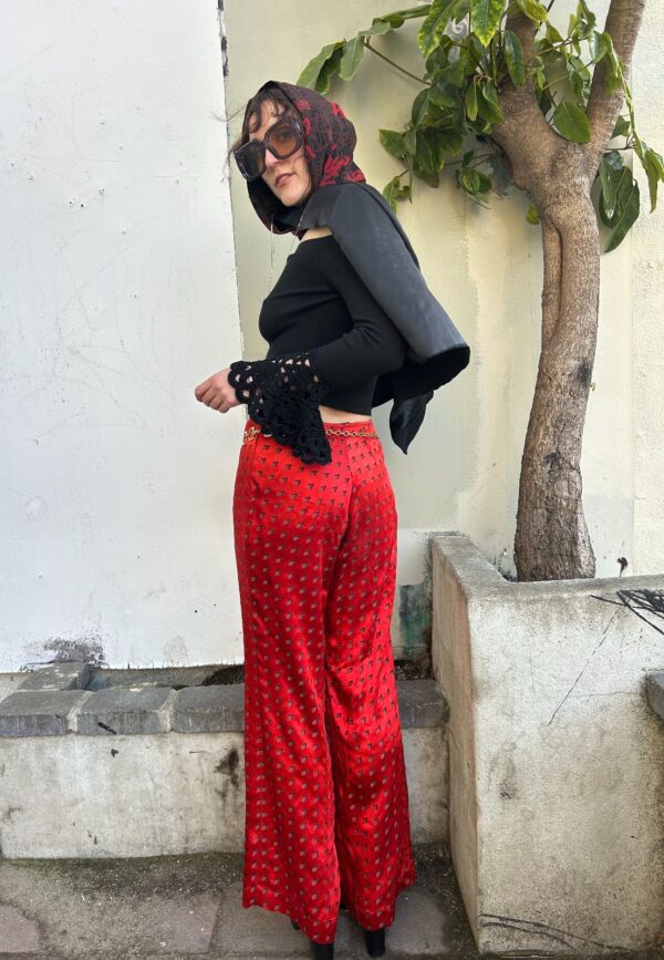 *AS-IS* GORGEOUS! 100% SILK GEOMETRIC PRINT WIDE LEG FLOWY PANTS