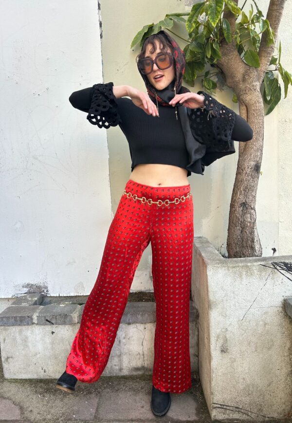 *AS-IS* GORGEOUS! 100% SILK GEOMETRIC PRINT WIDE LEG FLOWY PANTS