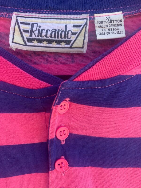 DEADSTOCK 1980S PINK & BLUE STRIPED HENLEY SHIRT
