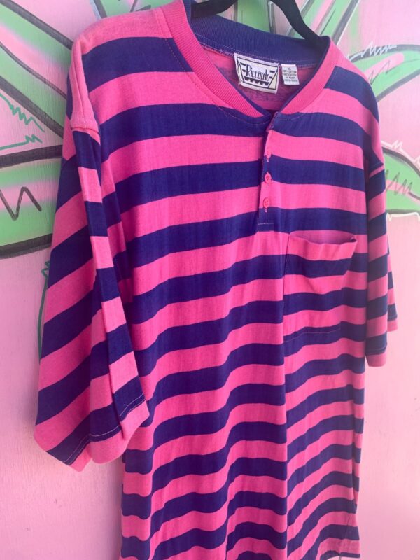 DEADSTOCK 1980S PINK & BLUE STRIPED HENLEY SHIRT