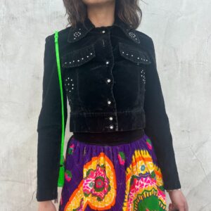 Photo detail:FUCKING KILLER! 1960S RHINESTONE STUDDED CROPPED VELVET JACKET ROUNDED COLLAR UNIQUE RHINESTONE BUTTONS
