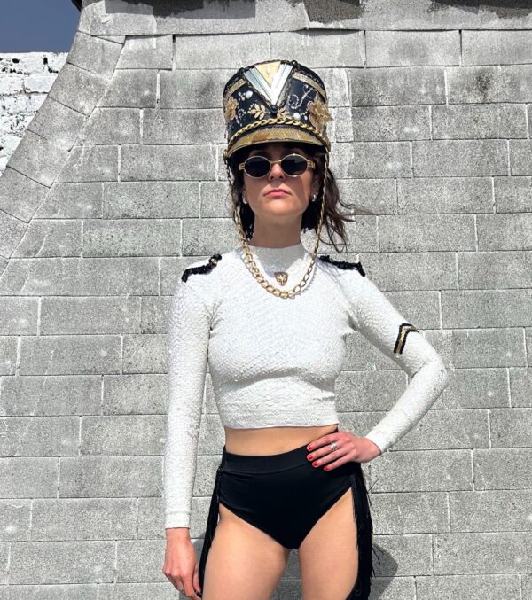 *AS IS* FULLY BEDAZZLED MARCHING CAPTAINS HAT HANGING CHAINS