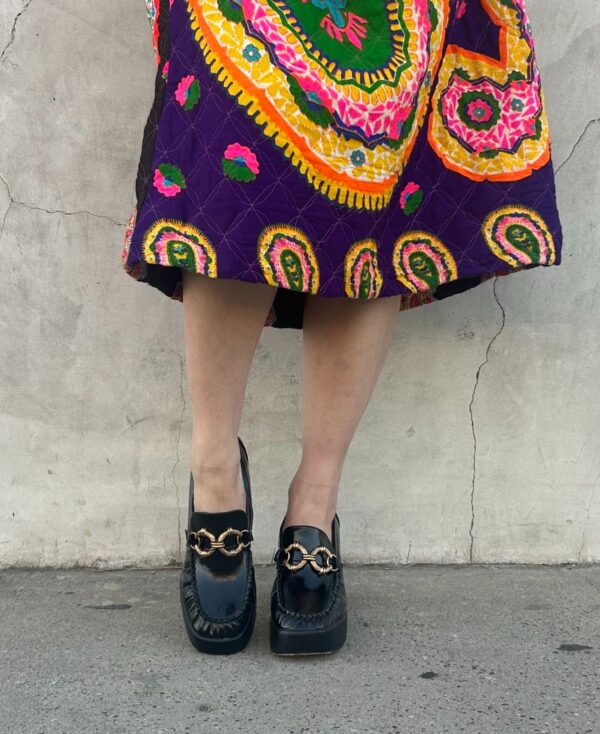 ADORABLE! PATENT LEATHER CHUNKY HEEL PLATFORM OXFORDS BAMBOO CHAIN DETAIL