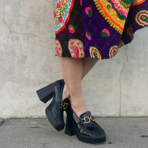 Photo detail:ADORABLE! PATENT LEATHER CHUNKY HEEL PLATFORM OXFORDS BAMBOO CHAIN DETAIL