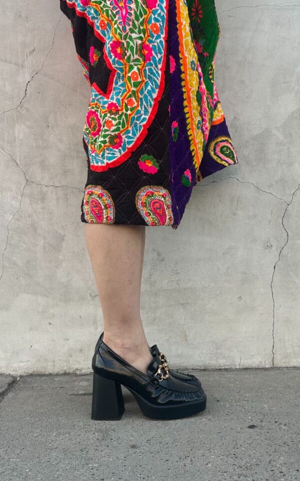 ADORABLE! PATENT LEATHER CHUNKY HEEL PLATFORM OXFORDS BAMBOO CHAIN DETAIL