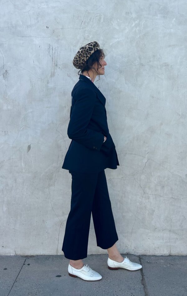 SPLIT SHOULDER EMBROIDERED SQUARE DETAIL TWO PIECE SUIT