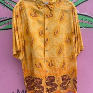 Photo detail:1990S DRAGON & FLAME PRINT RAYON SHORT SLEEVE BUTTON DOWN SHIRT