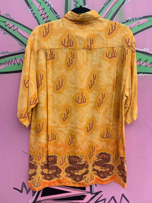1990S DRAGON & FLAME PRINT RAYON SHORT SLEEVE BUTTON DOWN SHIRT