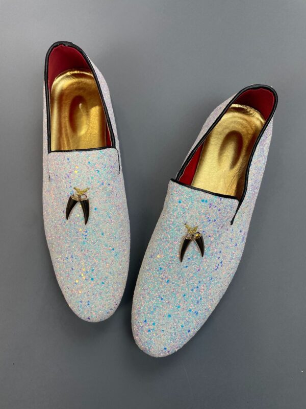 FUN! ICY GLITTER MENS DRESSY LOAFERS ITALIAN HORN CHARMS