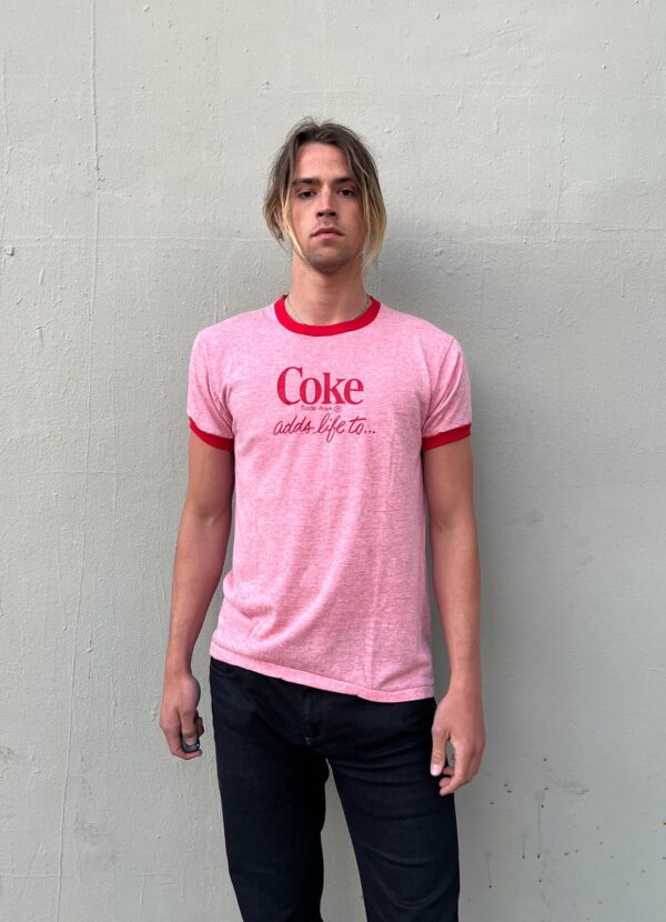 RAD! 1970S VINTAGE COCA-COLA RED HEATHERED RINGER TEE