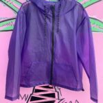 FUN! CLEAR PURPLE RUBBERIZED HOODED RAIN COAT ZIP UP JACKET