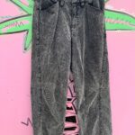 1990S MADE IN HONG KONG FADED CHARCOAL CORDUROY STYLE WIDE LEG CROPPED TROUSERS