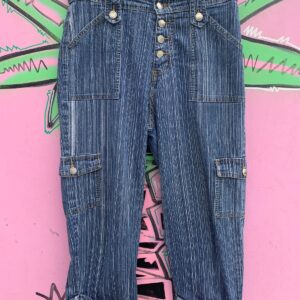 Photo detail:CUTE ENGINEER PINSTRIPED SLOUCHY CROPPED DENIM JEANS WELT & CARGO POCKETS