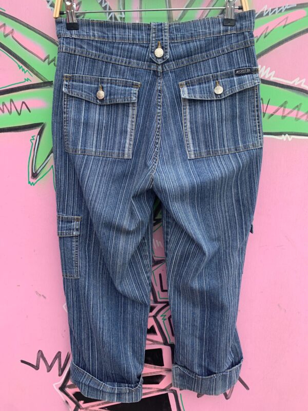 CUTE ENGINEER PINSTRIPED SLOUCHY CROPPED DENIM JEANS WELT & CARGO POCKETS