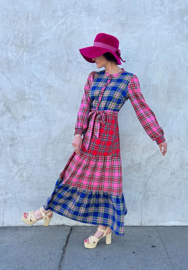 NWT LONG SLEEVE PATCHWORK PLAID MAXI DRESS