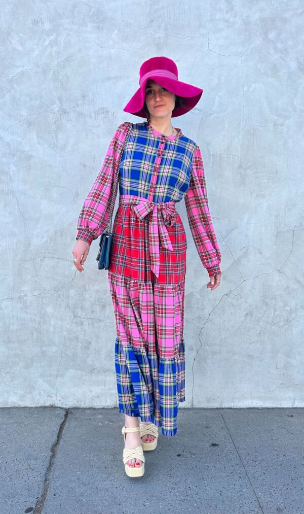 NWT LONG SLEEVE PATCHWORK PLAID MAXI DRESS