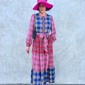 Photo detail:NWT LONG SLEEVE PATCHWORK PLAID MAXI DRESS