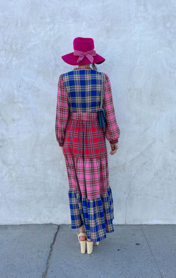 NWT LONG SLEEVE PATCHWORK PLAID MAXI DRESS