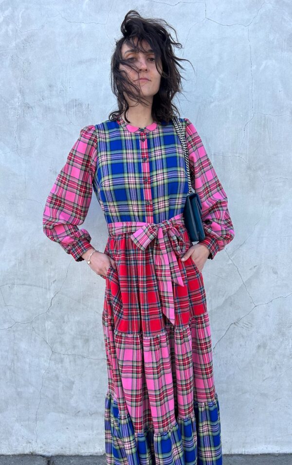 NWT LONG SLEEVE PATCHWORK PLAID MAXI DRESS