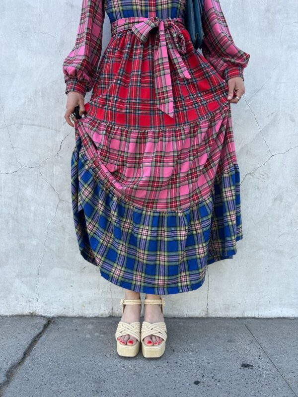 NWT LONG SLEEVE PATCHWORK PLAID MAXI DRESS