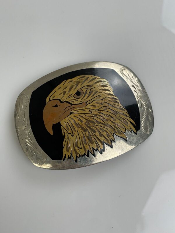 GORGEOUS! ETCHED & CARVED EAGLE DESIGN BRASS & COPPER INLAY BELT BUCKLE